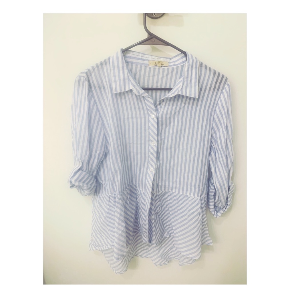 Blue and white stripe cotton blouse
